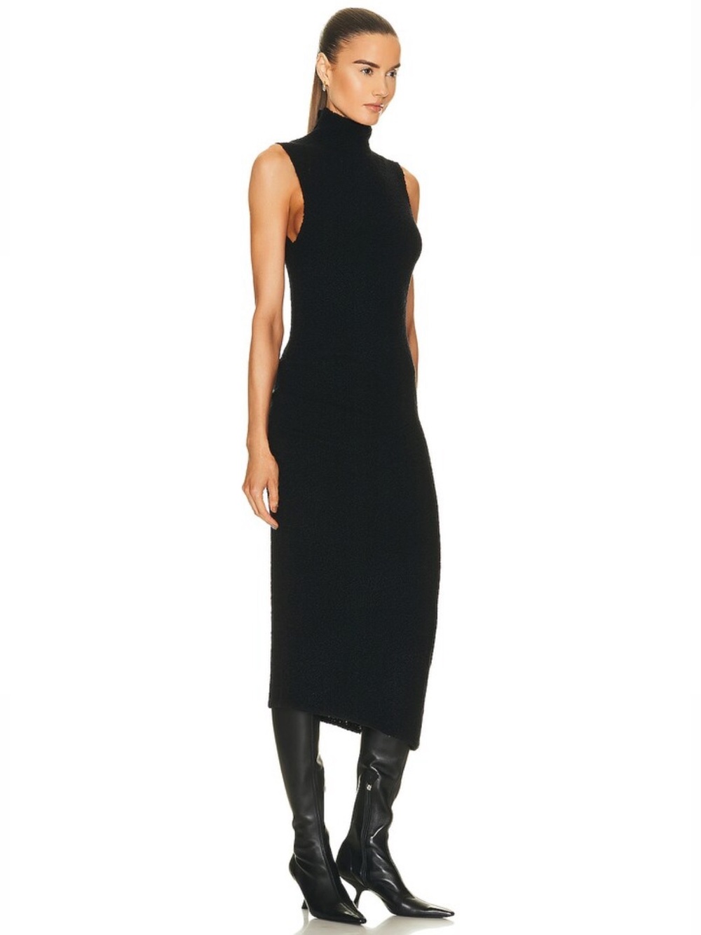 Helmut lang merino wool boucle style midi fitted dress in black size large - Picture 7 of 16